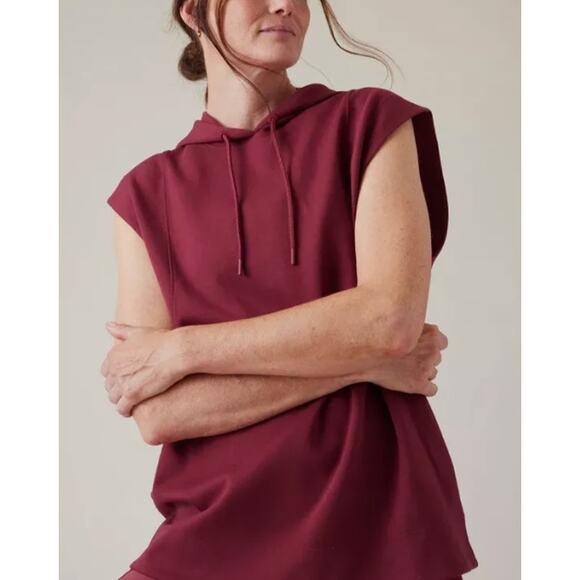 Athleta Sundown Sweatshirt Tank WMNS S Berry Hooded Drawstring Pullover Athletic - Picture 2 of 10